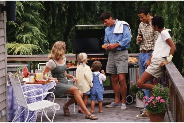 family weekend having lunch in deck